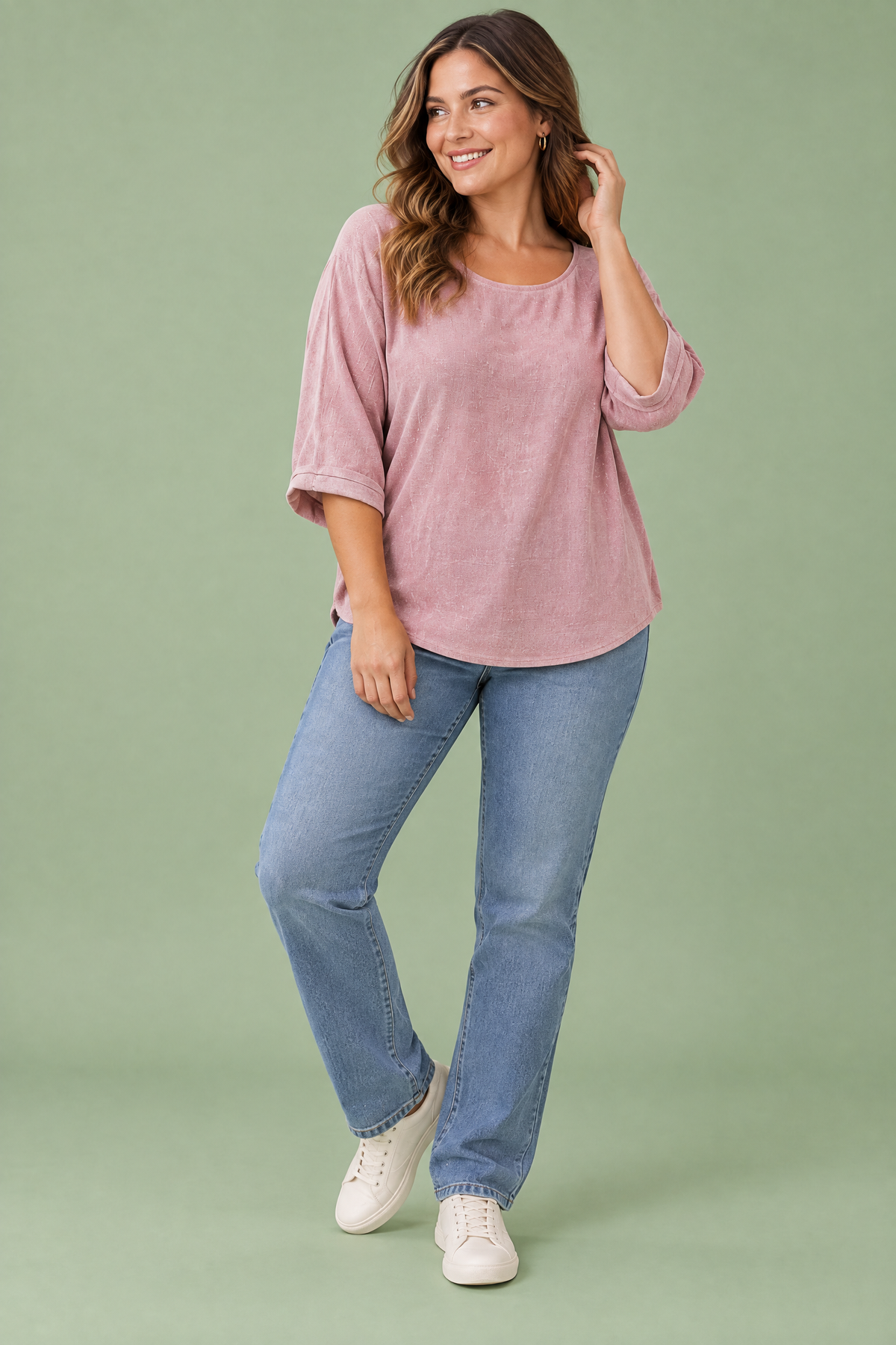 Faustine | T-shirt texturé manches trois-quarts