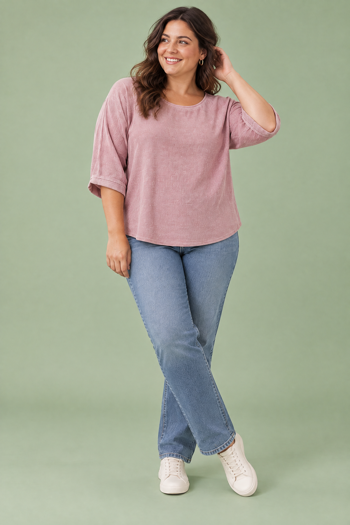 Faustine | T-shirt texturé manches trois-quarts