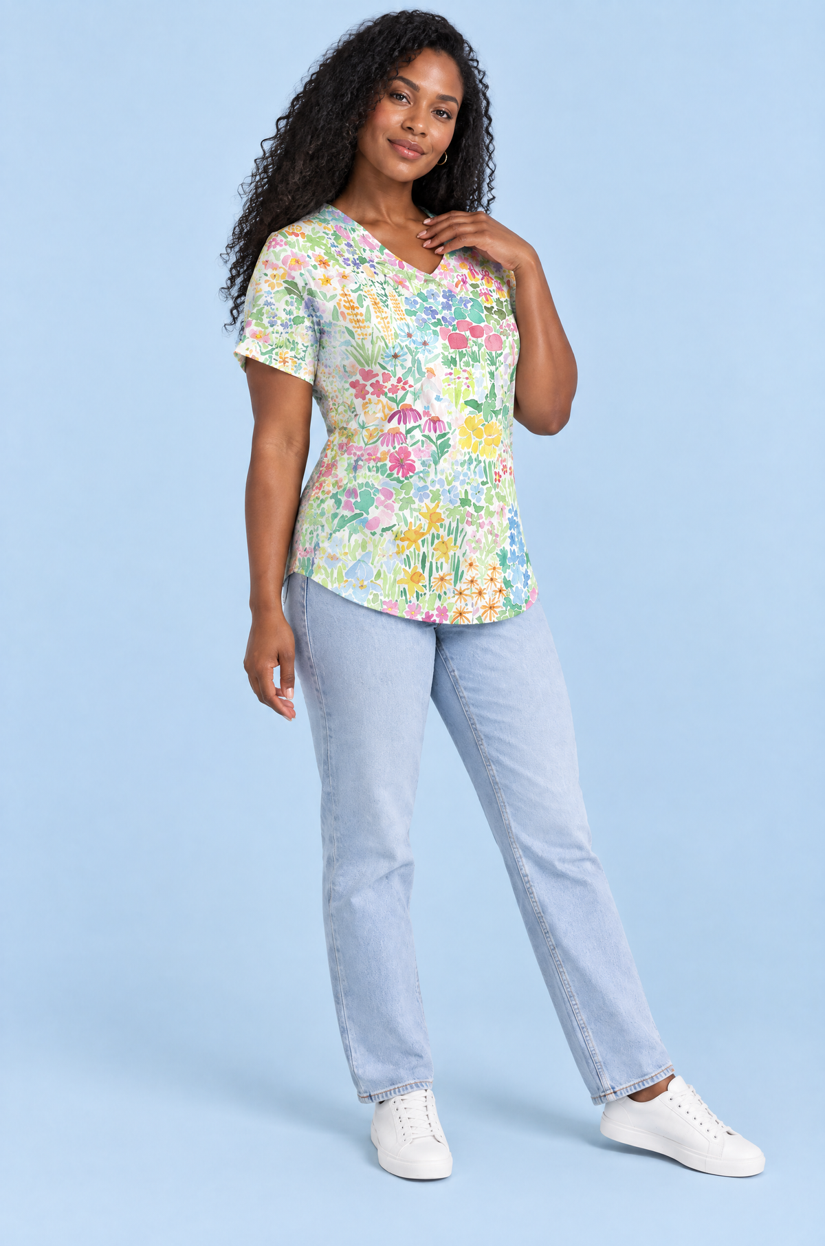 Floriane | T-shirt fleuri à petit col