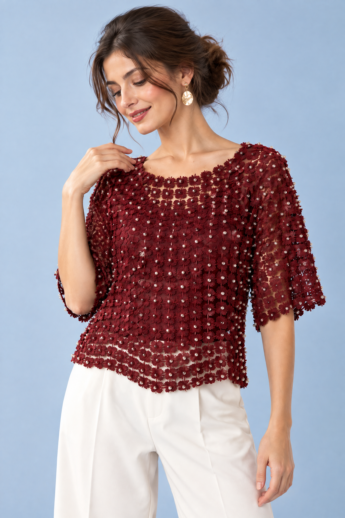 Félicité | Top brodé orné de perles