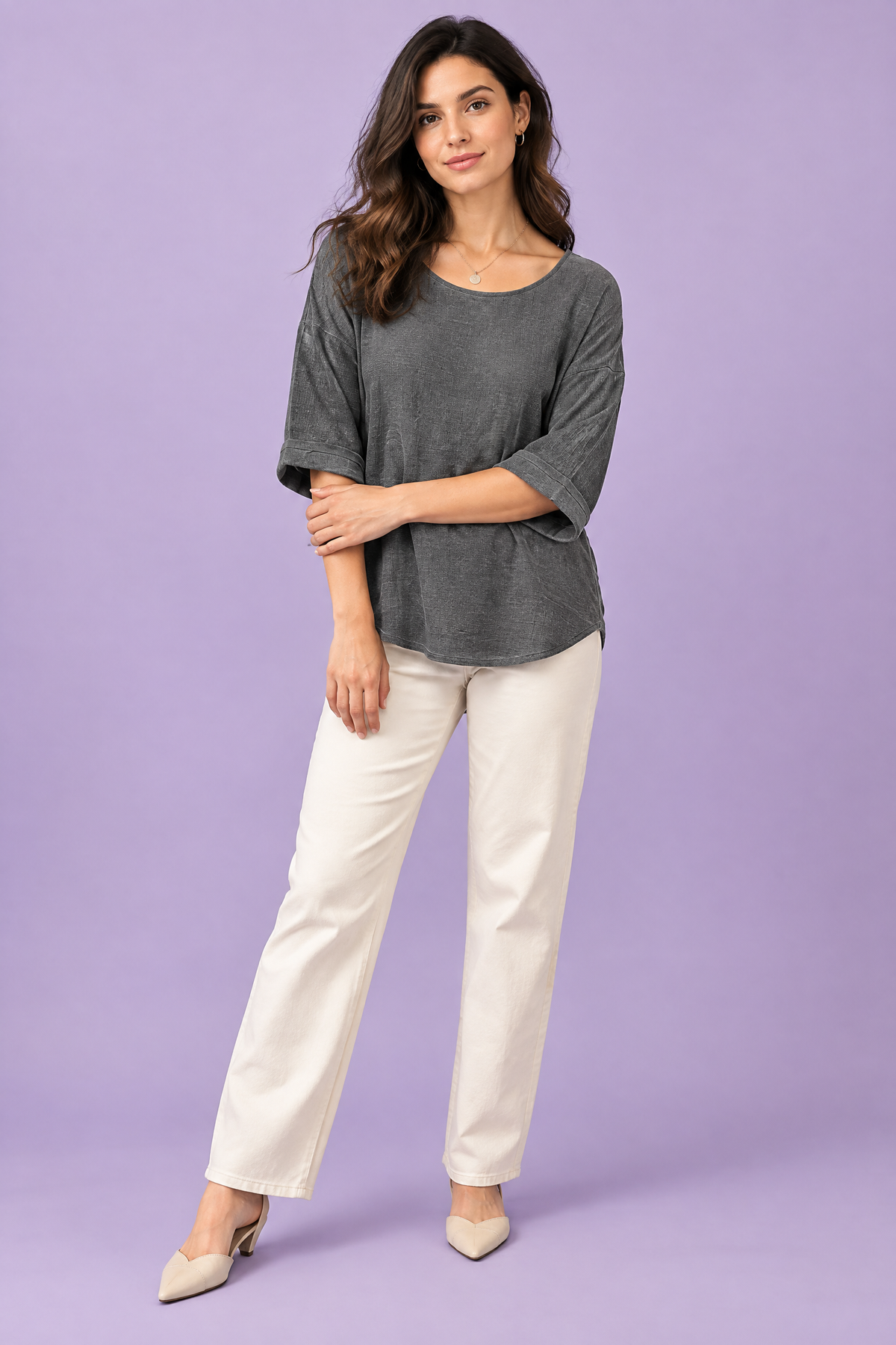 Faustine | T-shirt texturé manches trois-quarts