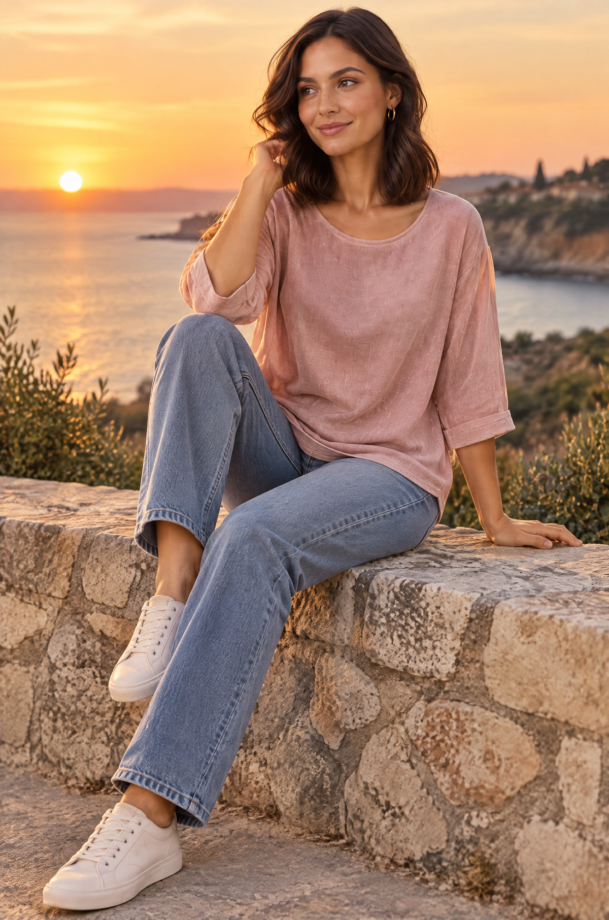 Faustine | T-shirt texturé manches trois-quarts