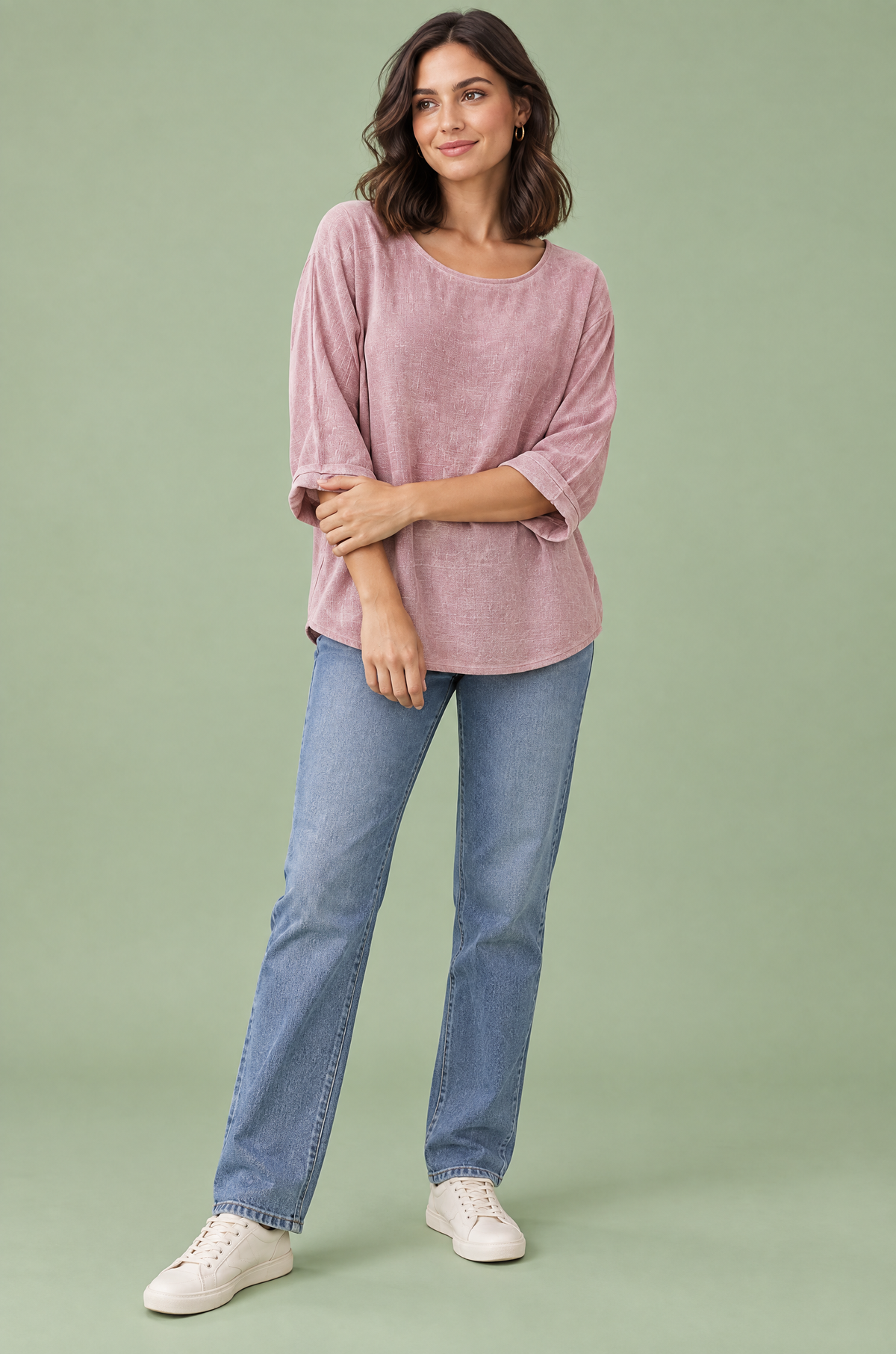Faustine | T-shirt texturé manches trois-quarts
