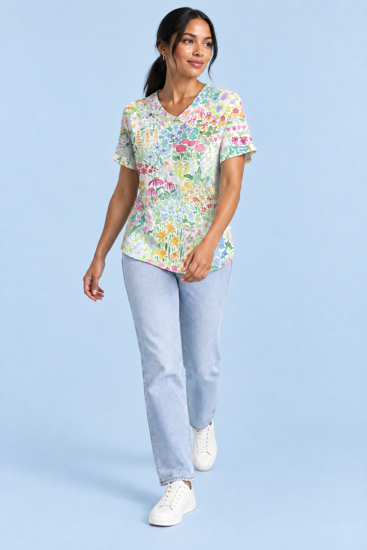 Floriane | T-shirt fleuri à petit col