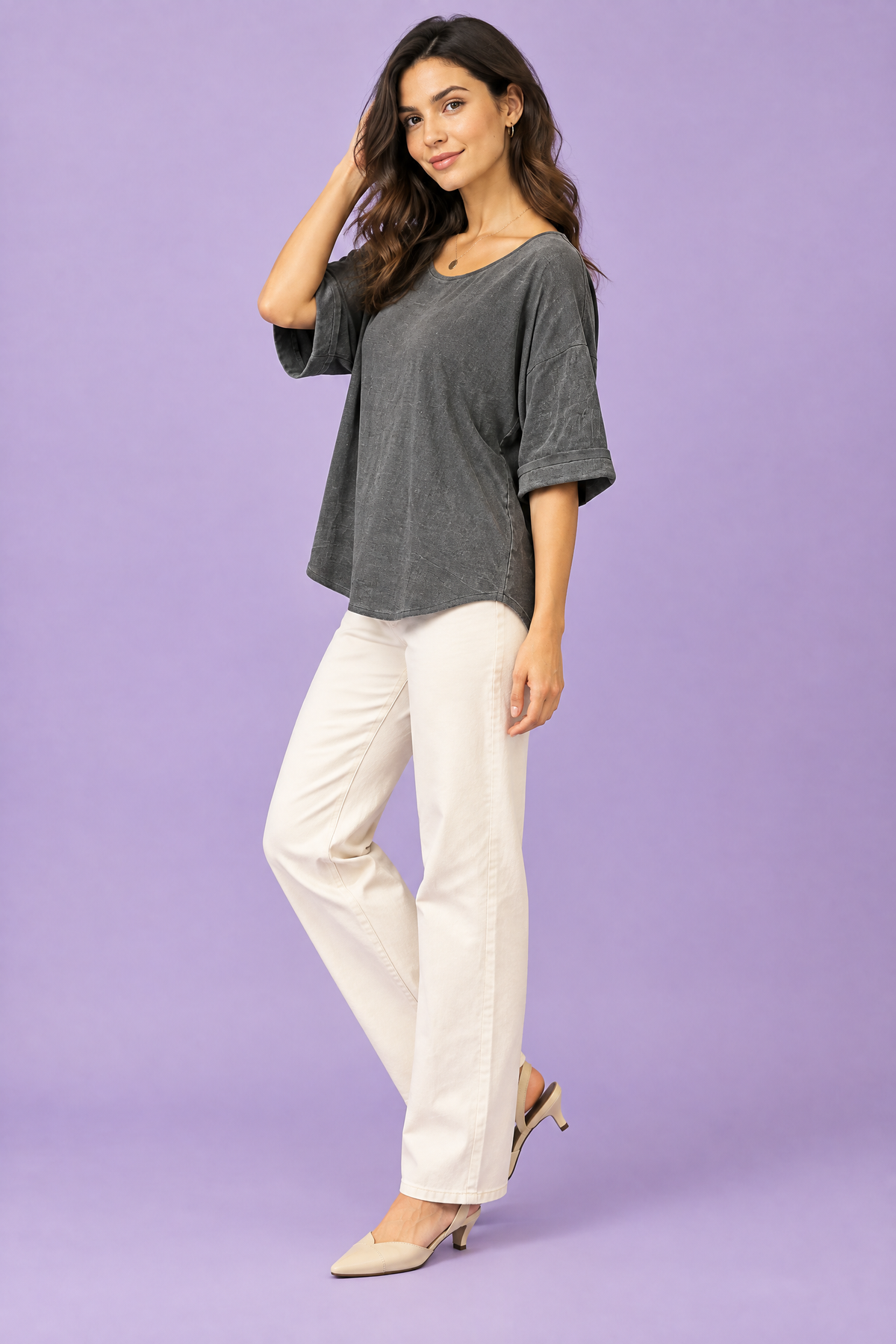 Faustine | T-shirt texturé manches trois-quarts