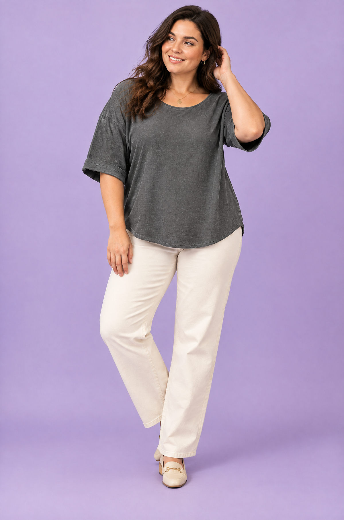 Faustine | T-shirt texturé manches trois-quarts