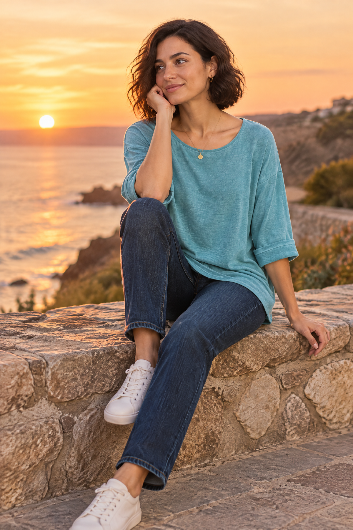 Faustine | T-shirt texturé manches trois-quarts