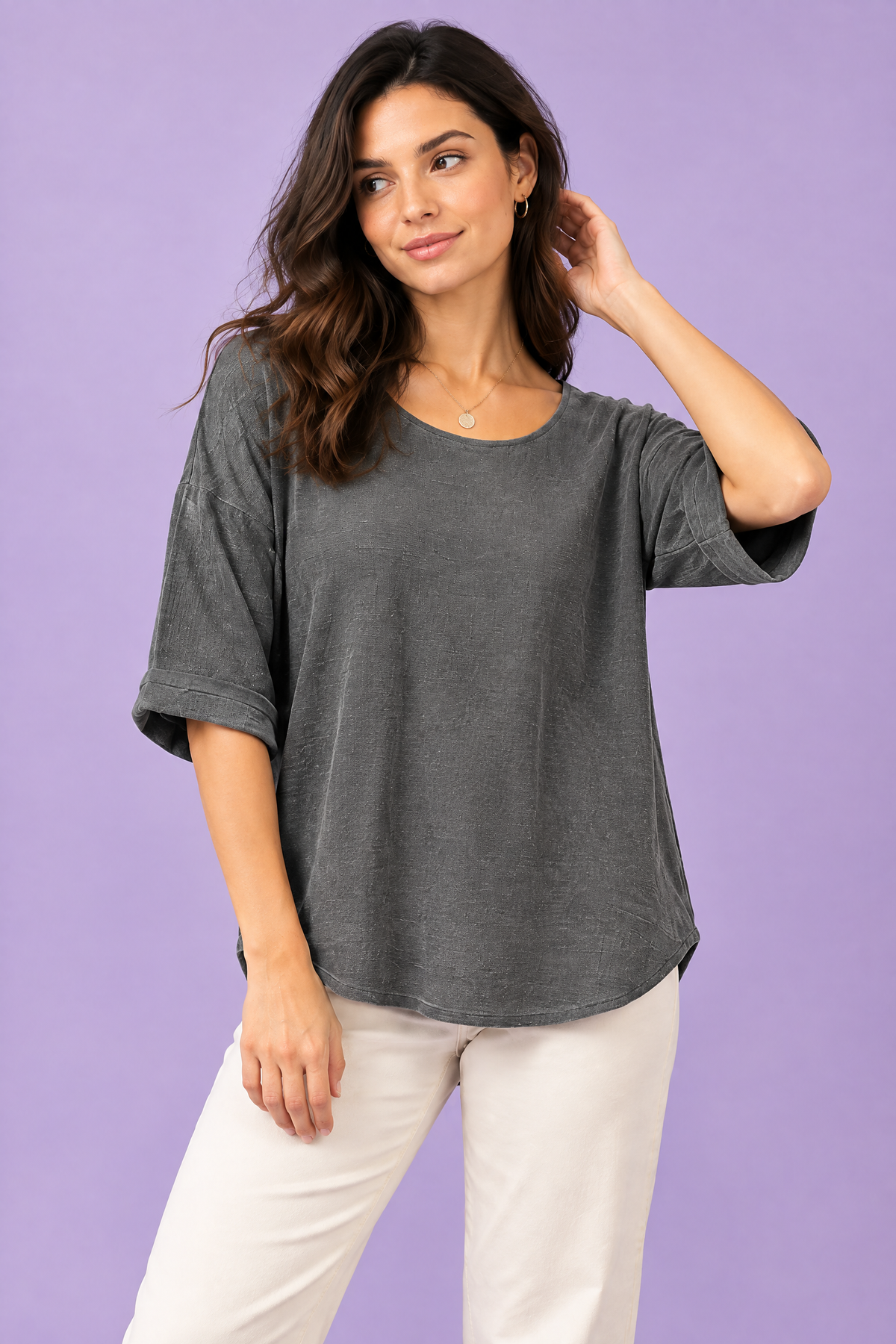 Faustine | T-shirt texturé manches trois-quarts