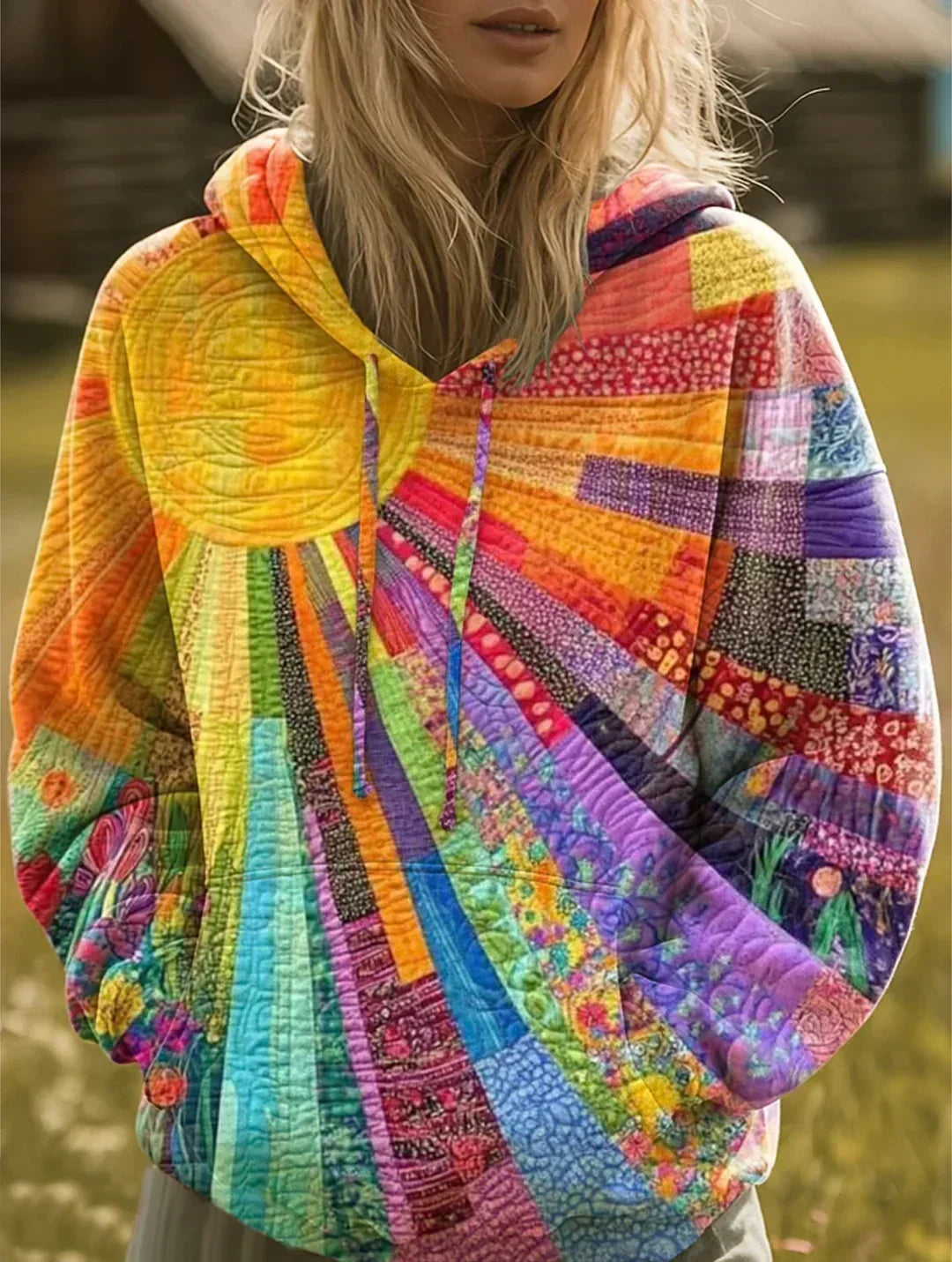 Aurora | Sweat à capuche patchwork multicolore au style unique