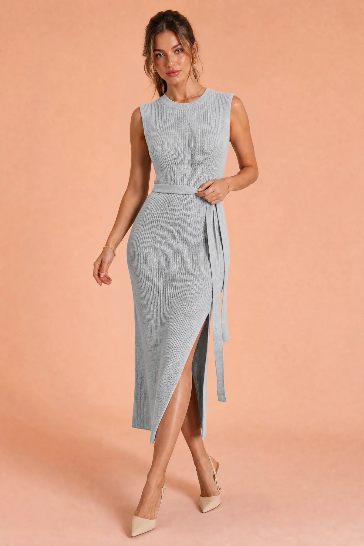 Daphné | Robe longue maille sans manches