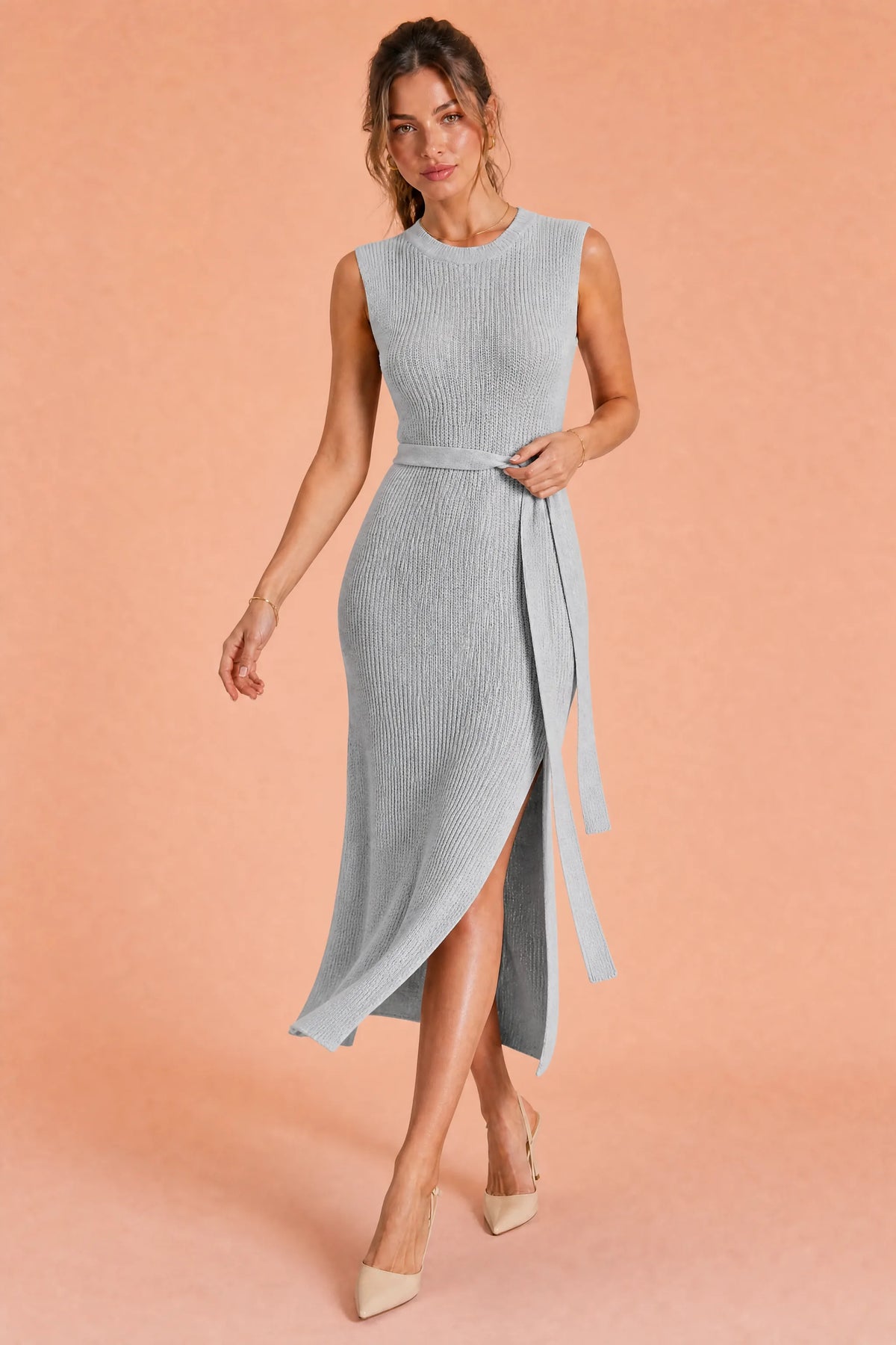 Daphné | Robe longue maille sans manches