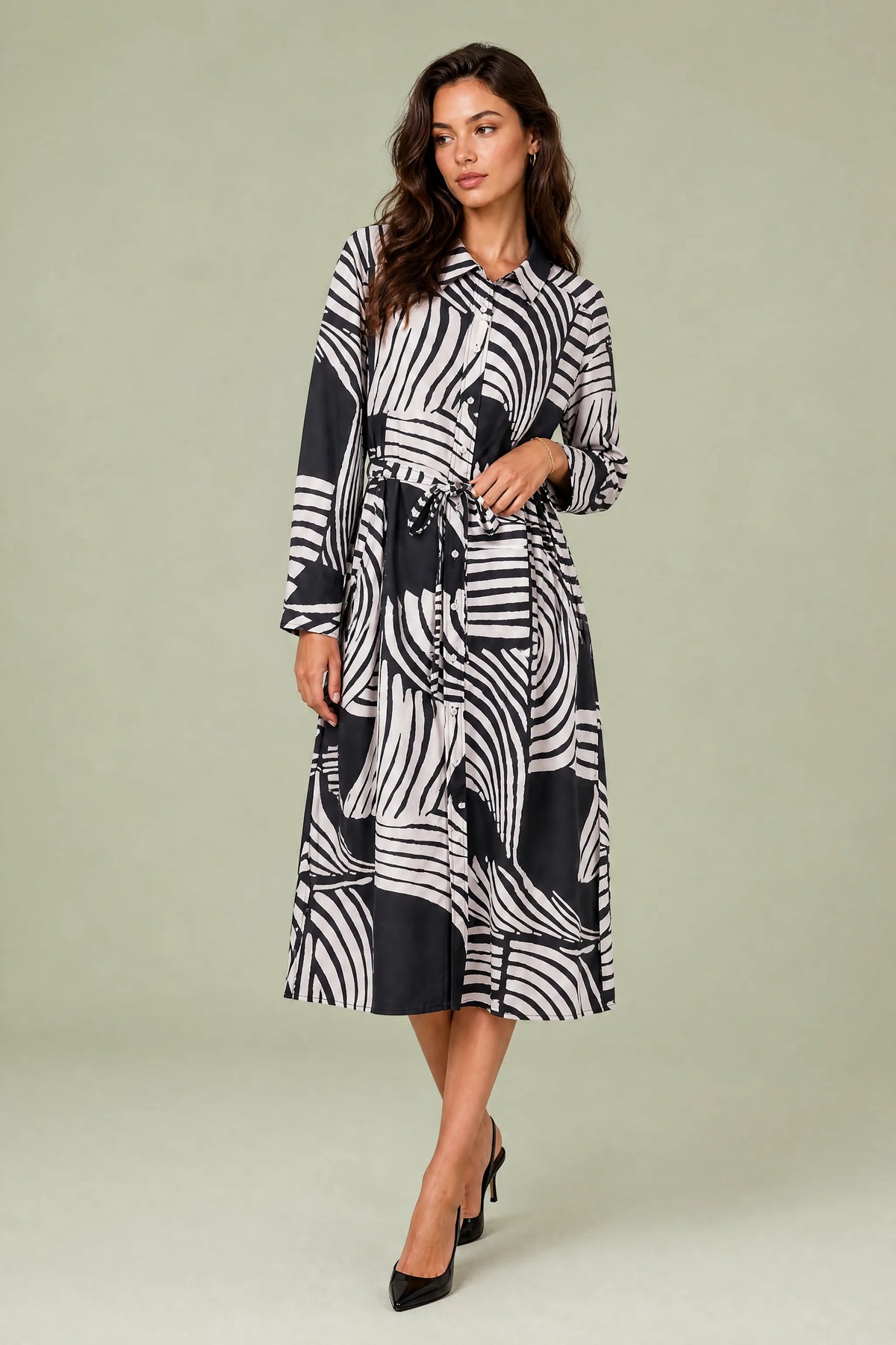 Dahlia | Robe longue imprimée col chemise