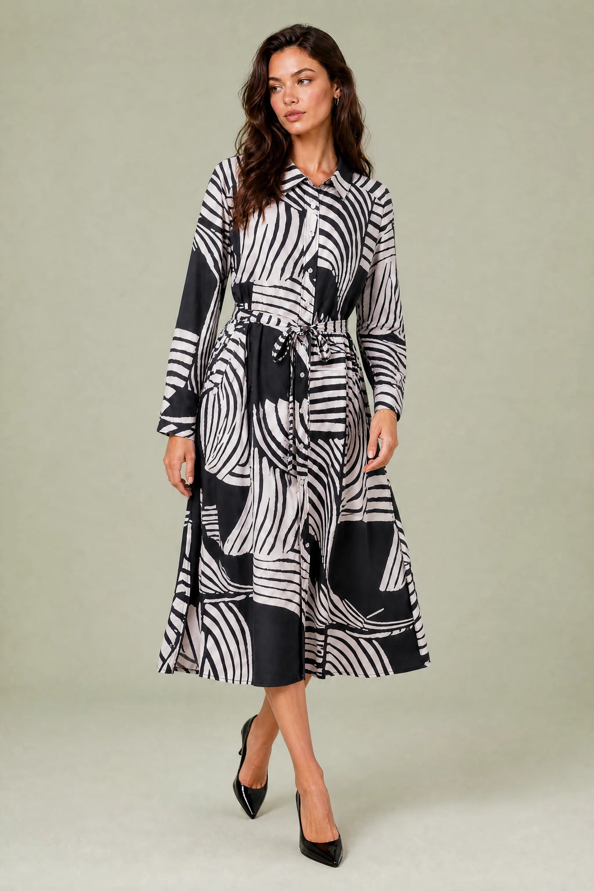 Dahlia | Robe longue imprimée col chemise