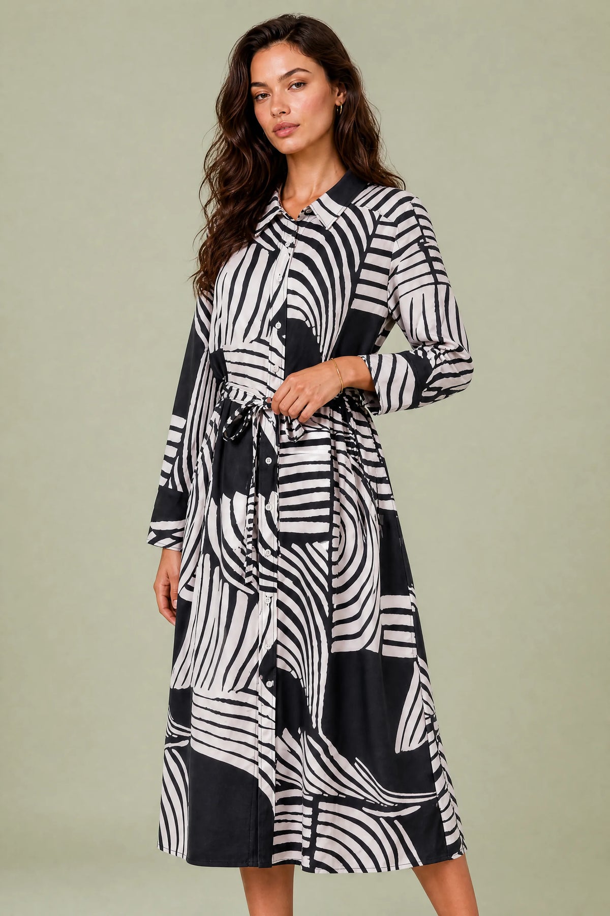 Dahlia | Robe longue imprimée col chemise
