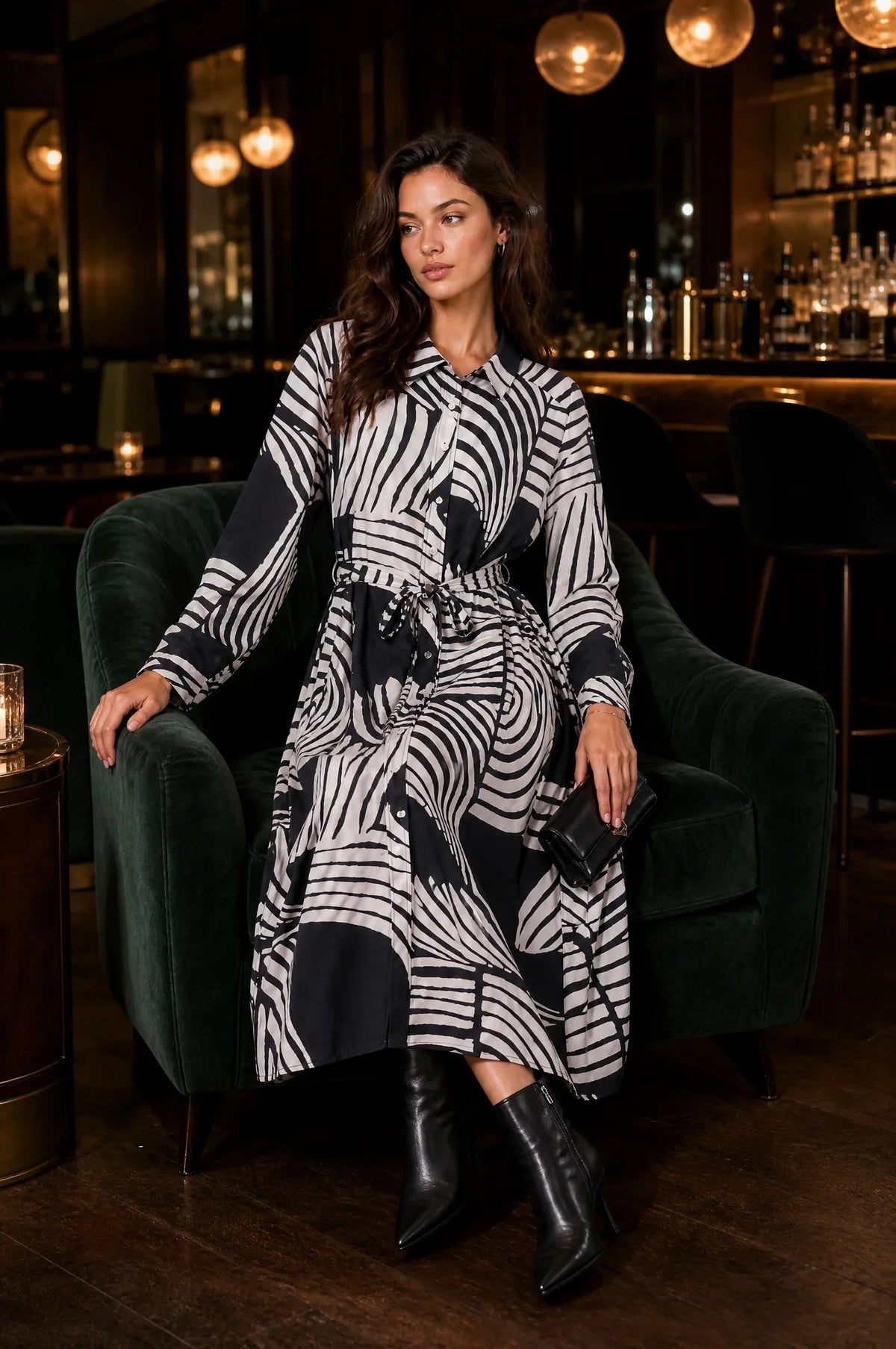 Dahlia | Robe longue imprimée col chemise