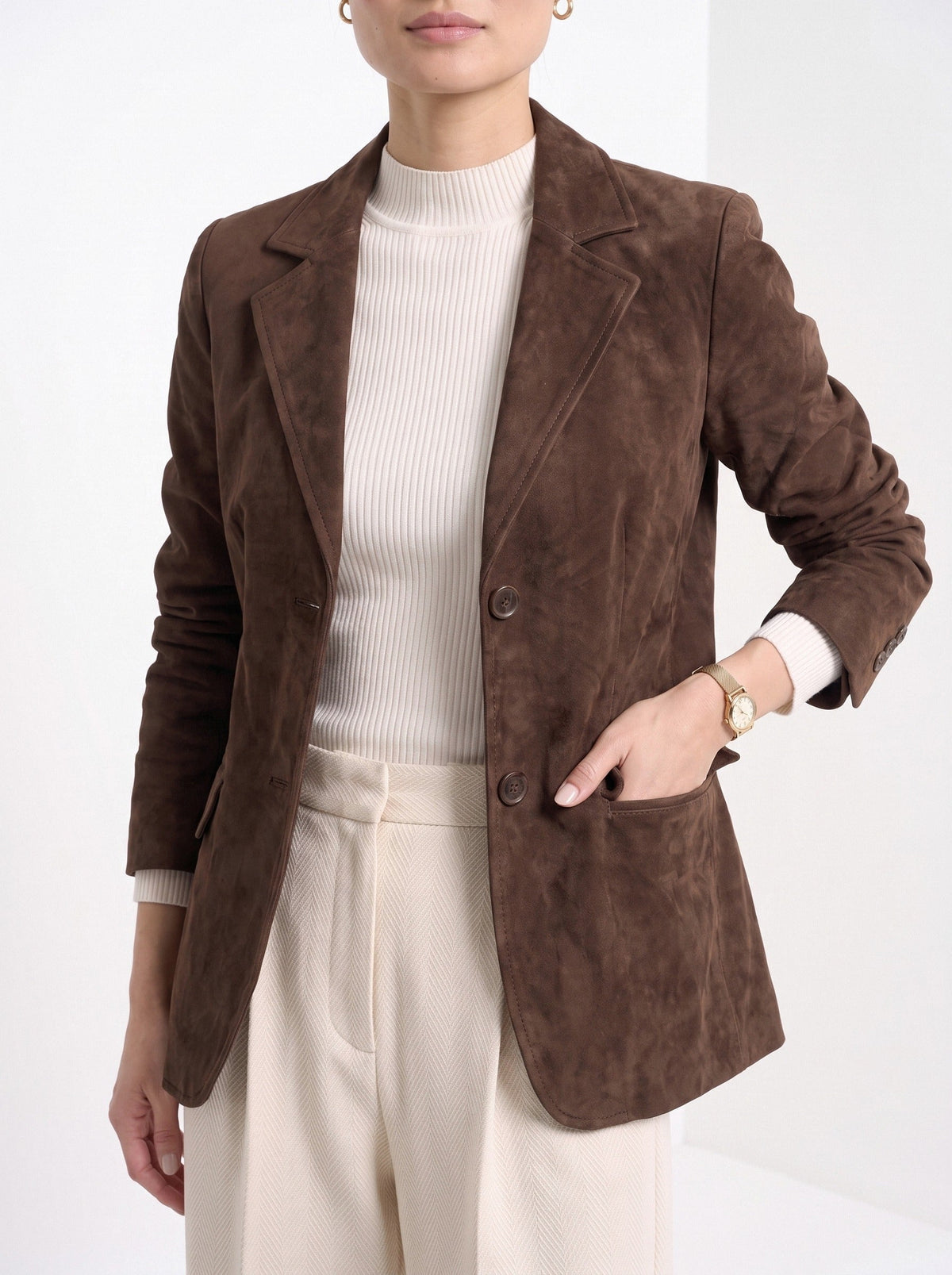 Barbara | Blazer cintré aspect suédé