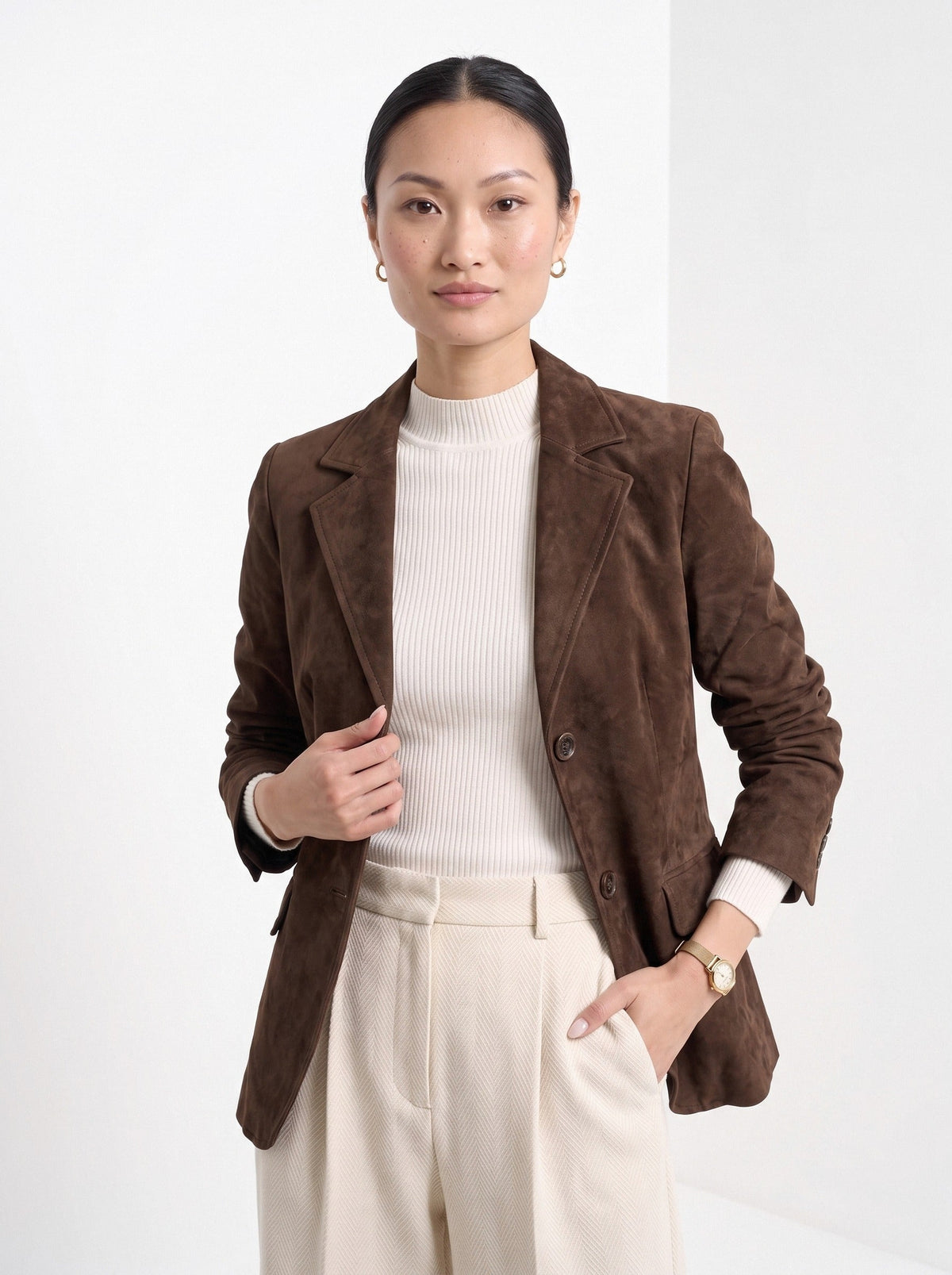 Barbara | Blazer cintré aspect suédé